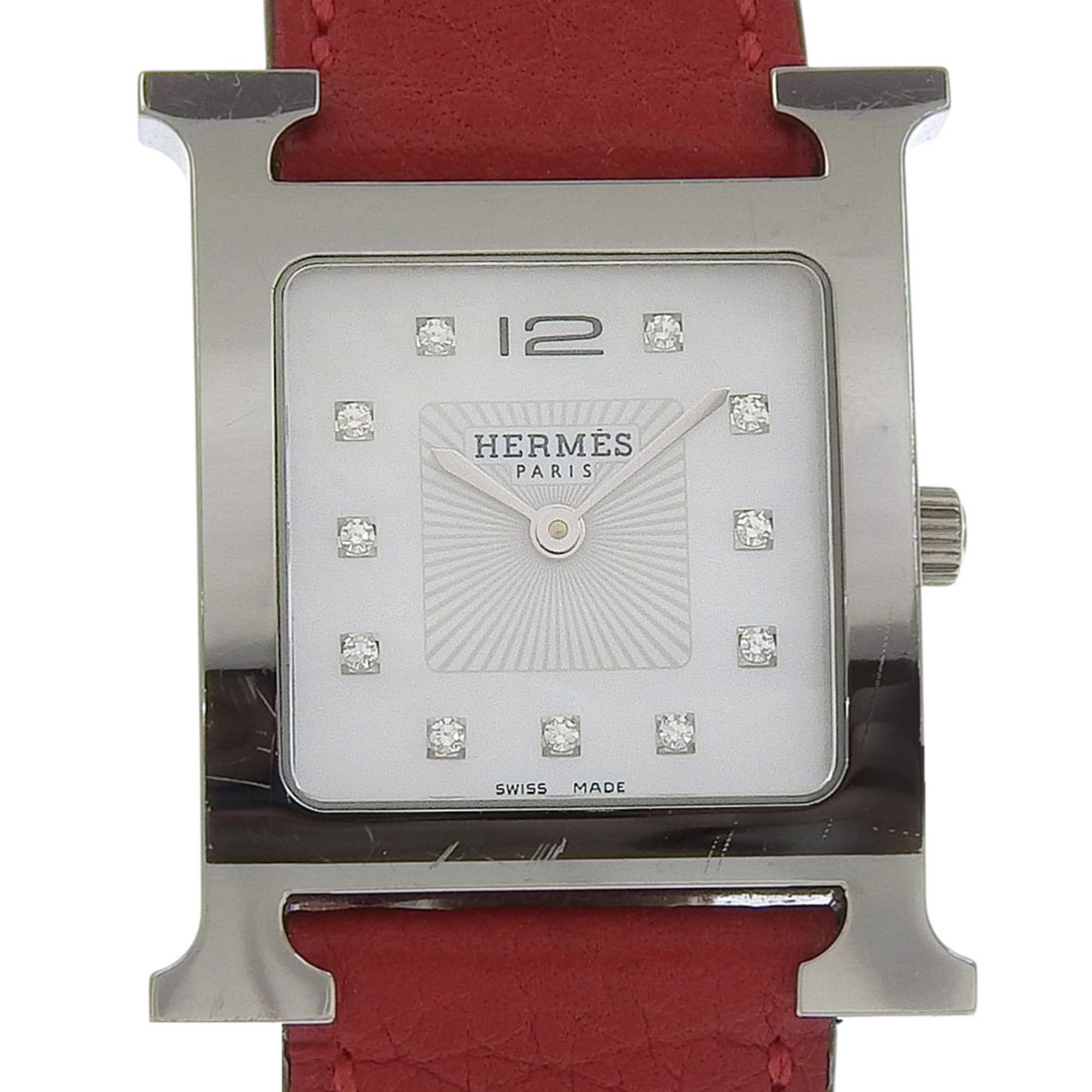 Hermès H Watch, 11-Diamond, HH1.510, Stainless Steel and Leather, 2014, Quartz Movement, Analog Disp