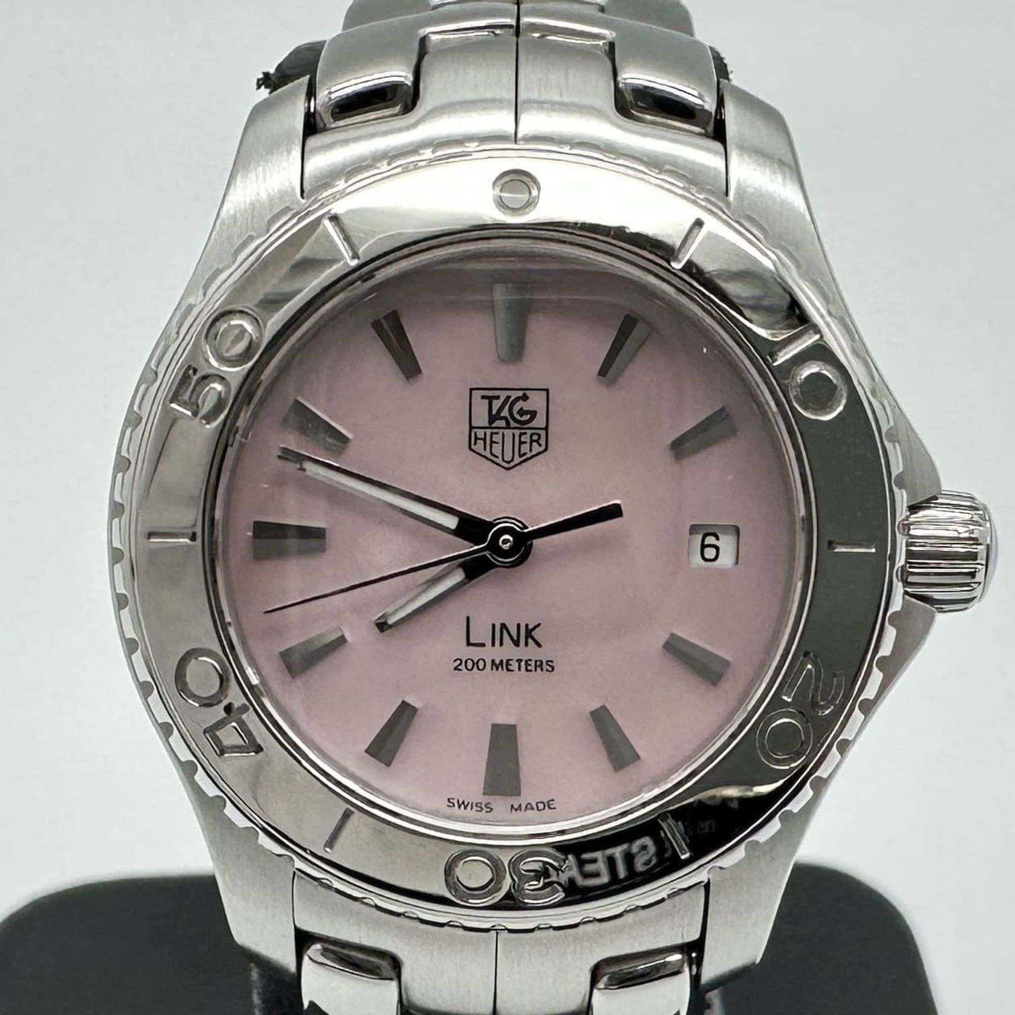 Polished TAG HEUER Link WJ1315-1 Watch, Date, Quartz, Silver, Pink Shell, Women's, ITIOC46FFZZE