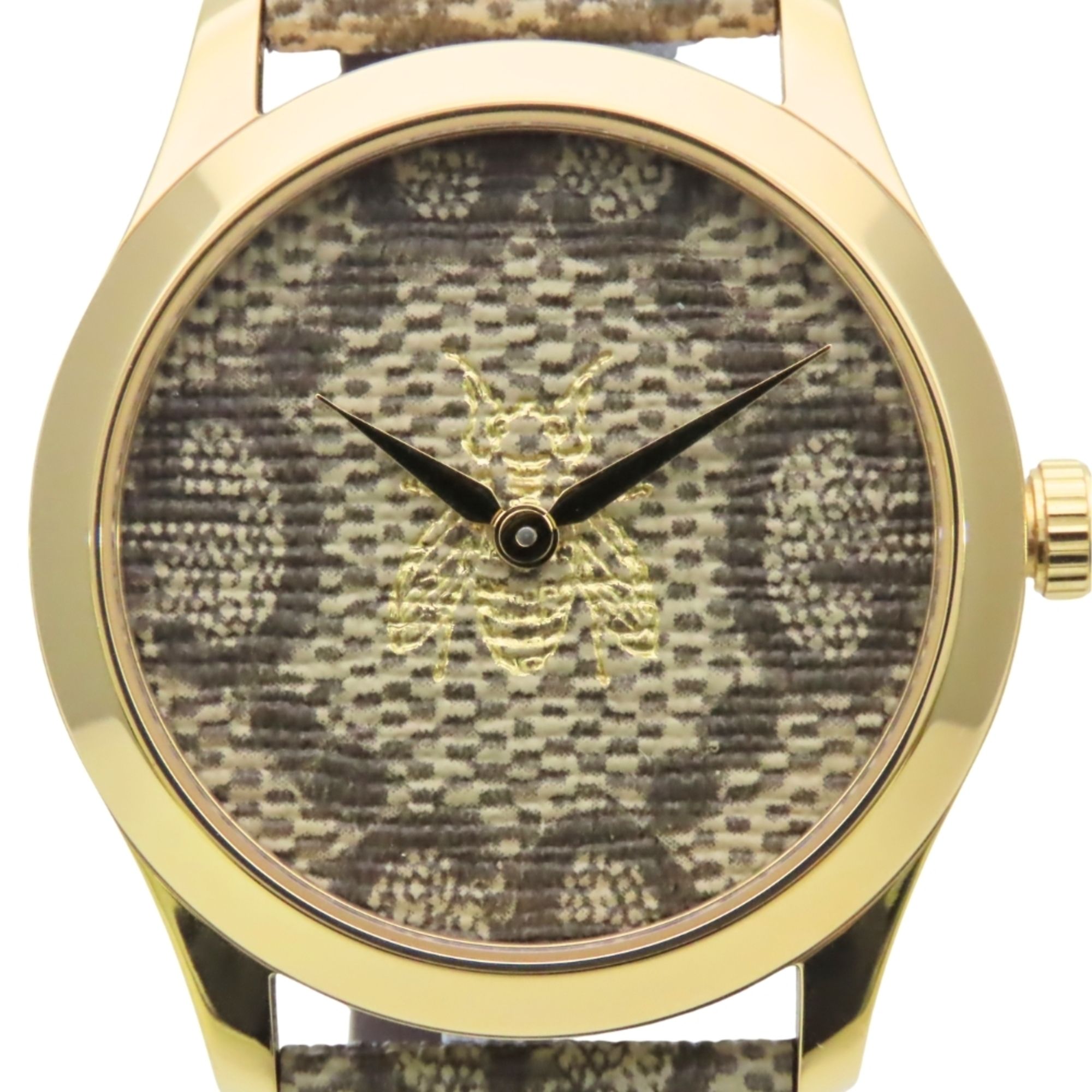 Gucci G-Timeless Bee 126.4 SS Gold Beige Brown GG Supreme Watch for Women and Men