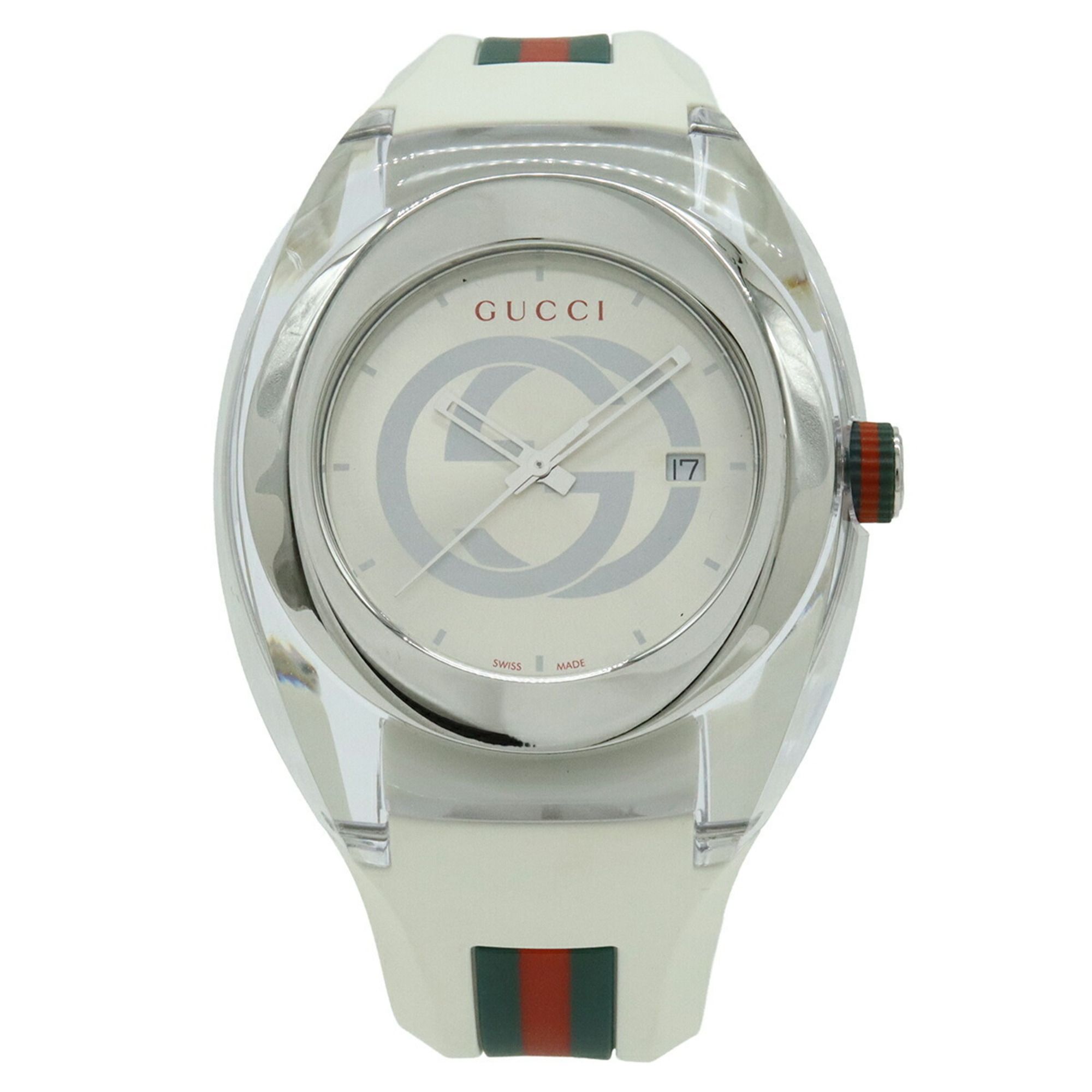 GUCCI Sync Interlocking G Shelly Silver Dial Stainless Steel Rubber Men's Quartz Watch 137.1 YA13710