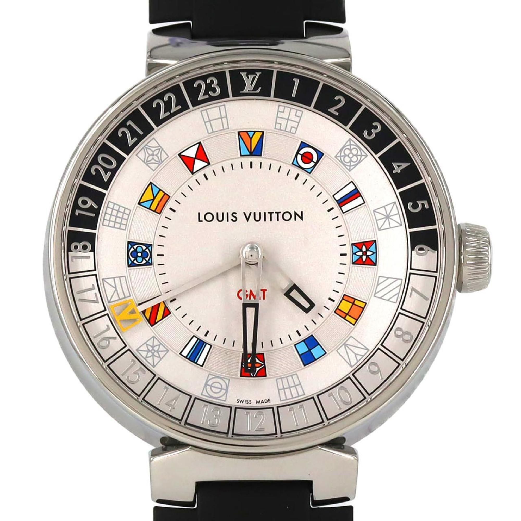 Louis Vuitton Tambour Moon Dual Time QA096 Stainless Steel Quartz Watch