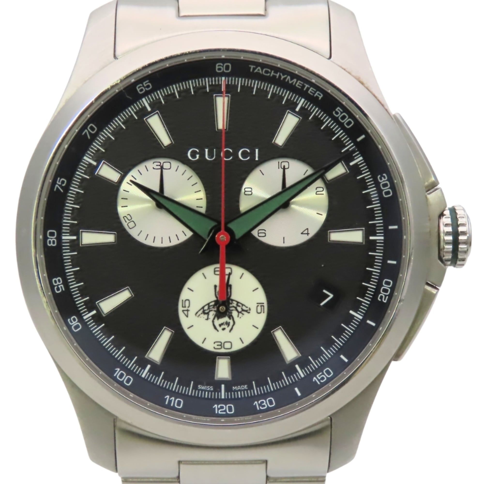 Gucci G-Timeless Chronograph 126.2 Stainless Steel Watch, Black Dial, Men's Watch.