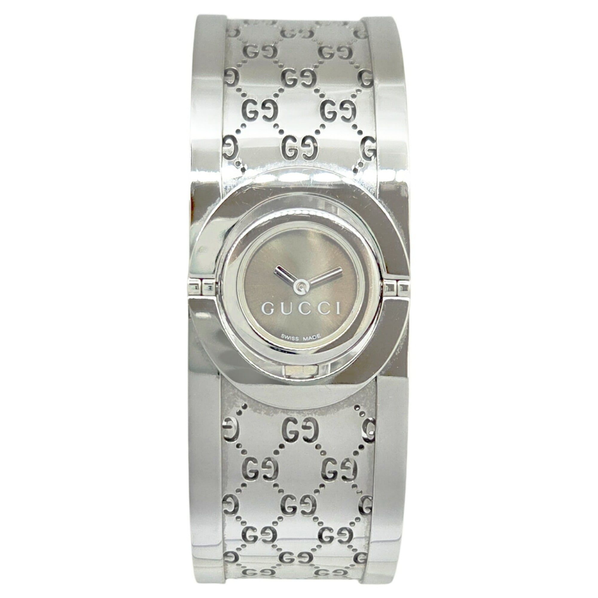 GUCCI Toile Collection Bangle Watch, Stainless Steel, YA112501, Quartz Movement, Brown Dial, Women's