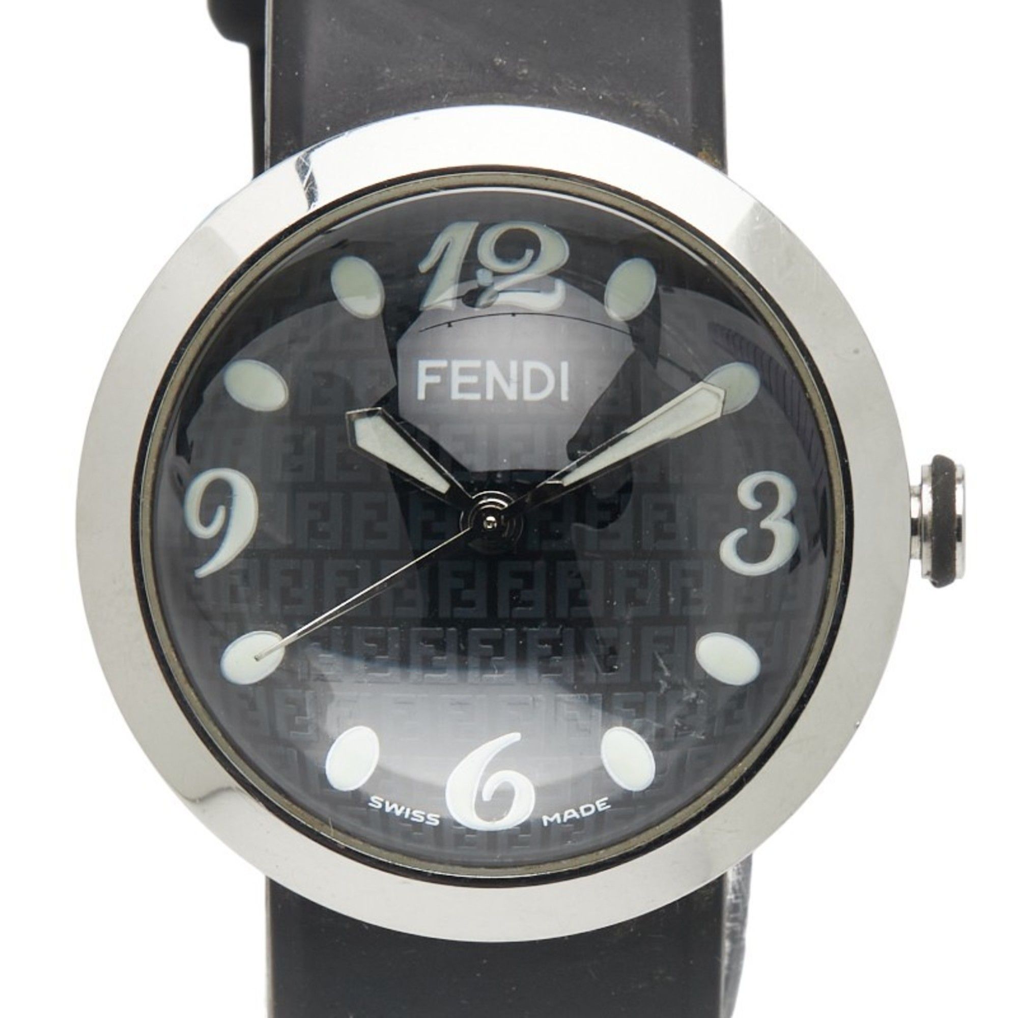 Fendi Bousra Watch 8010G Quartz Movement Black Dial Stainless Steel Rubber Women's FENDI