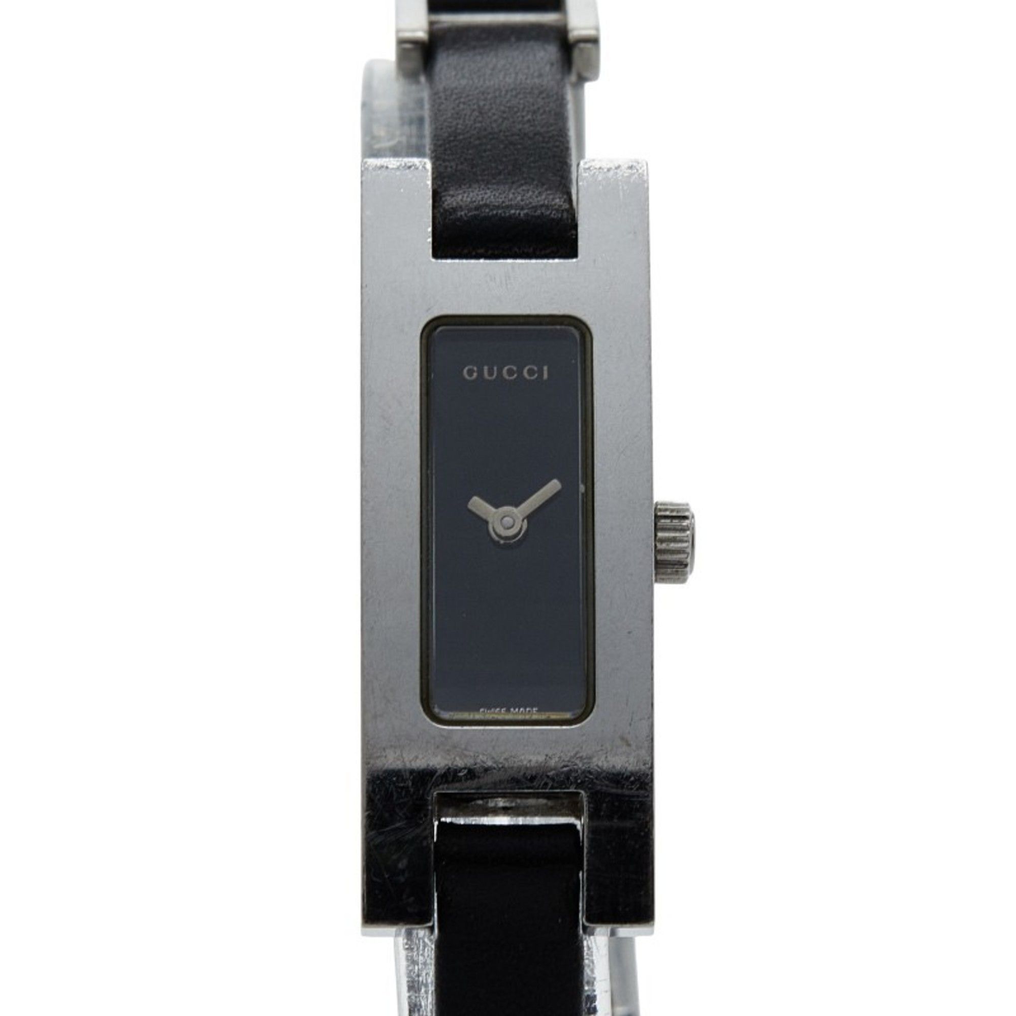 Gucci 3900L Quartz Watch, Black Dial, Stainless Steel, Leather, Women's