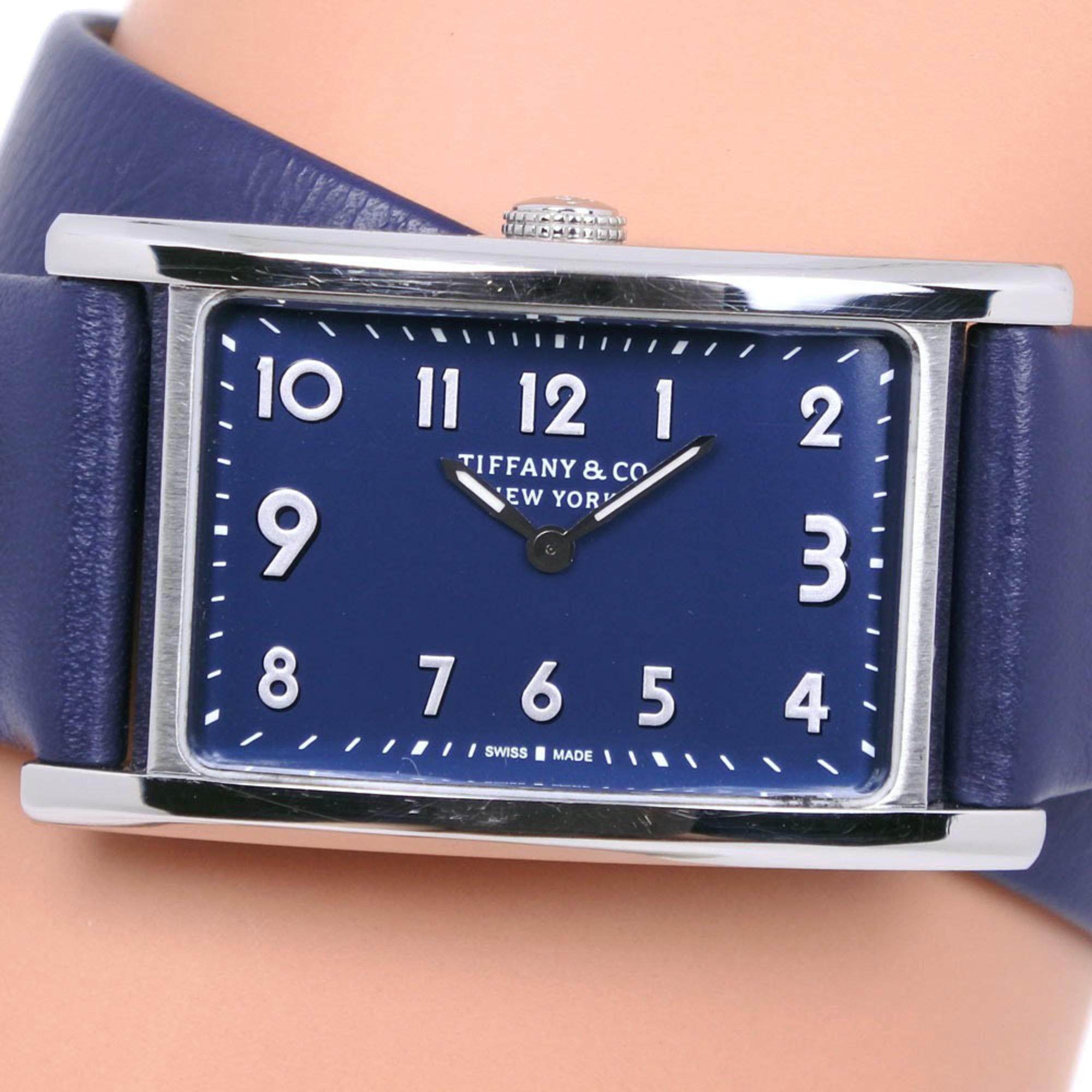 TIFFANY&Co. Tiffany East West Mini 36668694 Stainless Steel x Leather Navy Quartz Analog Display Wom