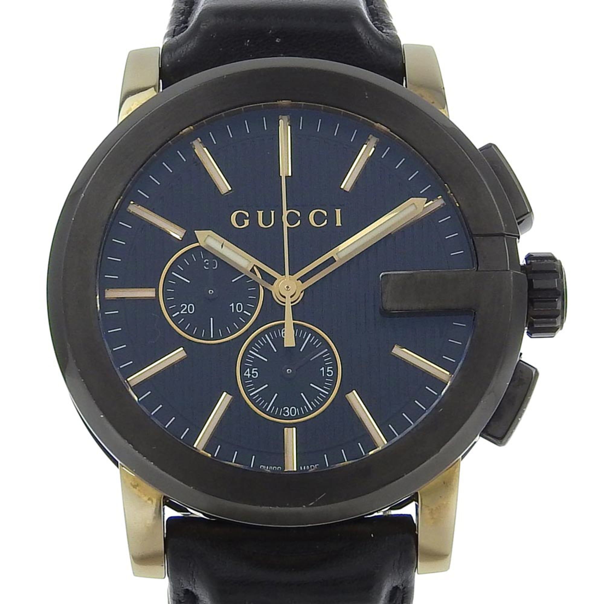 Gucci G Chrono 101.2 Stainless Steel and Embossed Leather Quartz Chronograph Watch, Black Dial, Men'