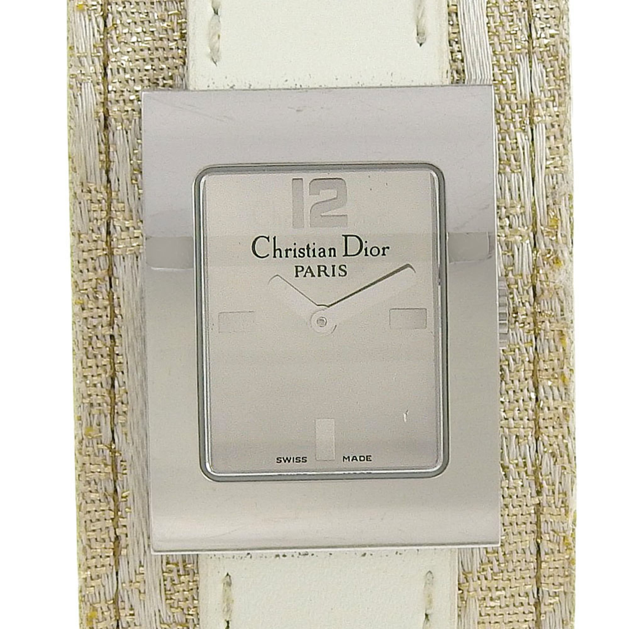 Christian Dior Maris Watch D78-109 Stainless Steel x Shimmer Leather Quartz Analog Display Silver Di