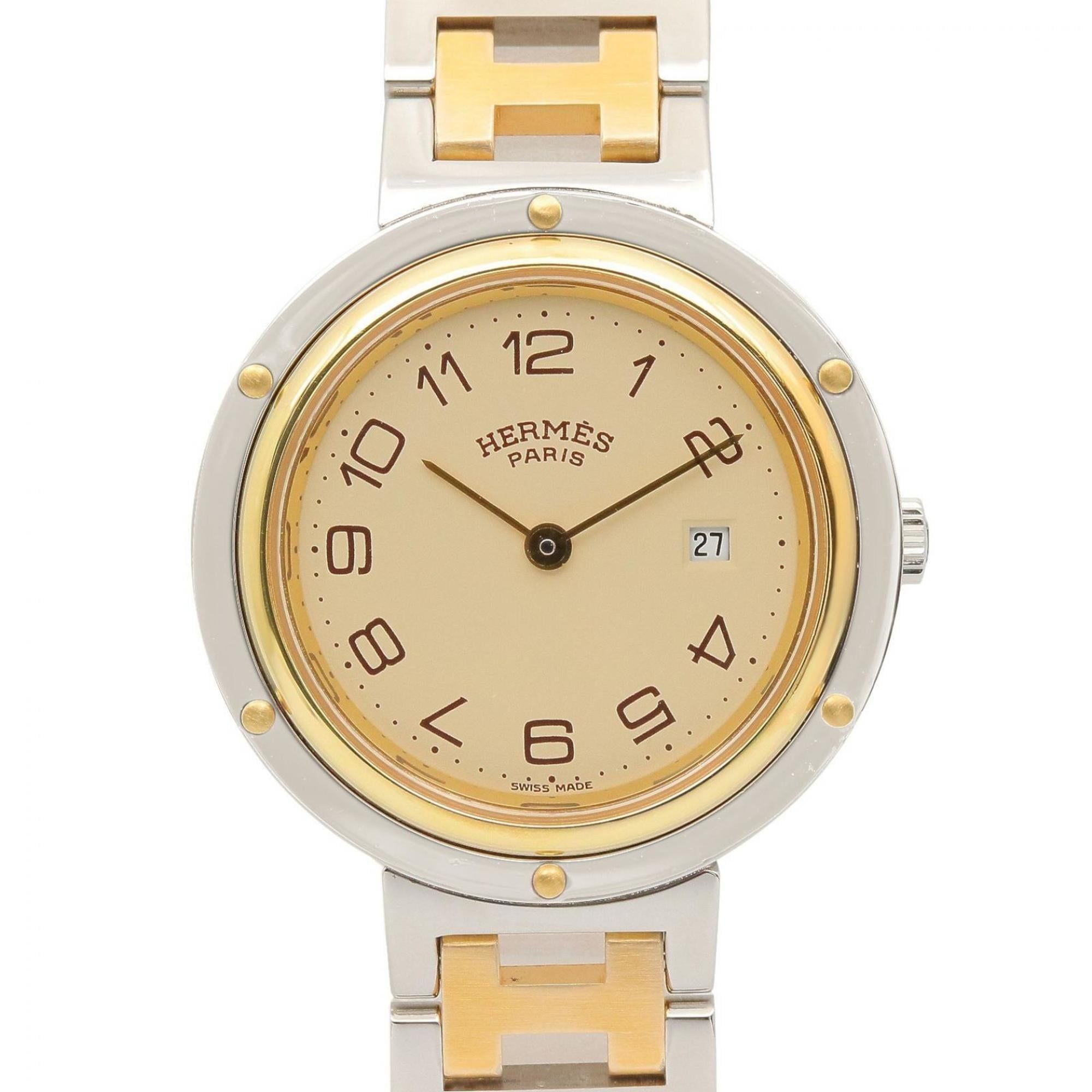 Hermes Clipper Combination Watch, Gold Plated Stainless Steel, Boys' Size, Ivory, CL3.440