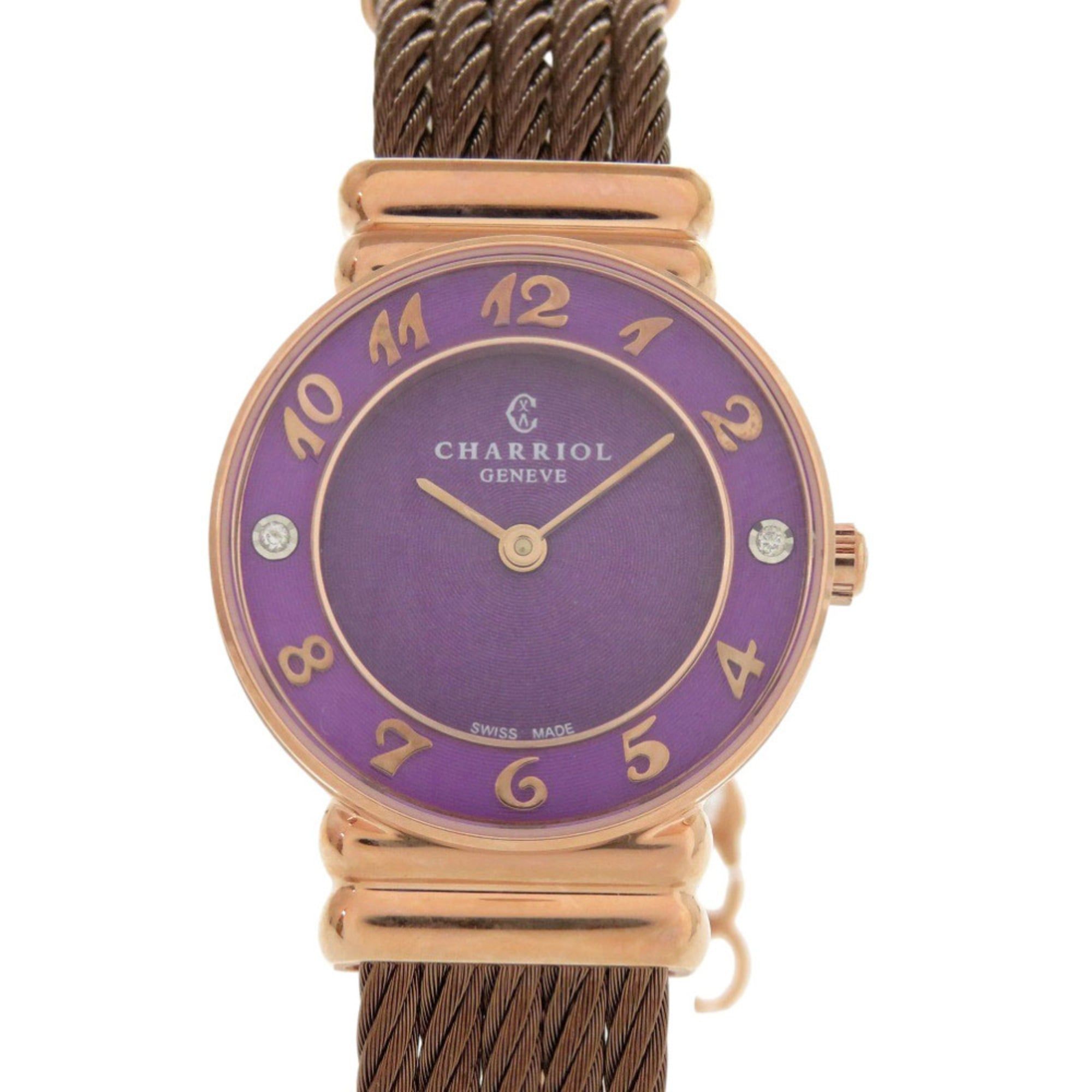 Unused Charriol Saint-Tropez 028PAD4.540.566 Stainless Steel Purple Quartz Wristwatch 1433 CHARRIOL