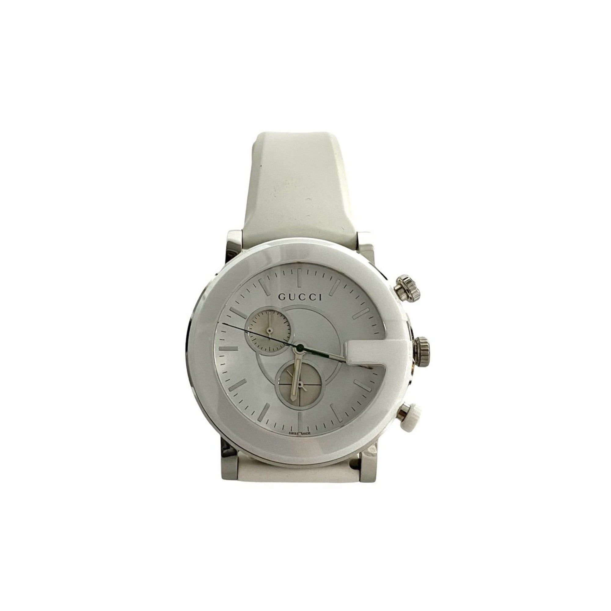 GUCCI G Chrono Quartz Stainless Steel Watch for Men, White and Silver, 29963