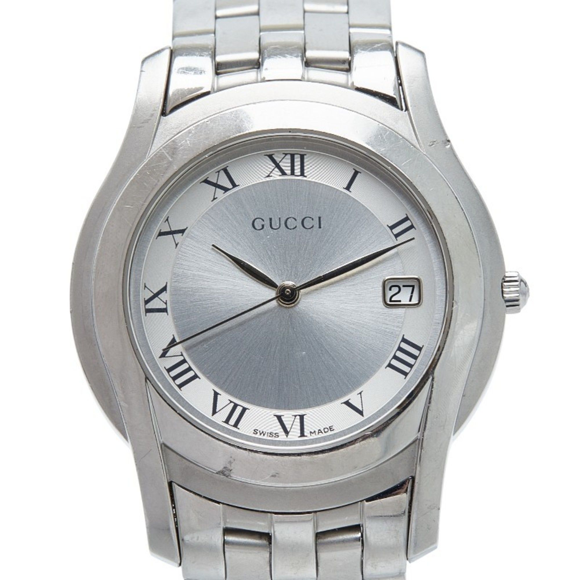 Gucci G-Class Date Watch, 5500M Quartz Movement, Silver Dial, Stainless Steel, Men's, GUCCI
