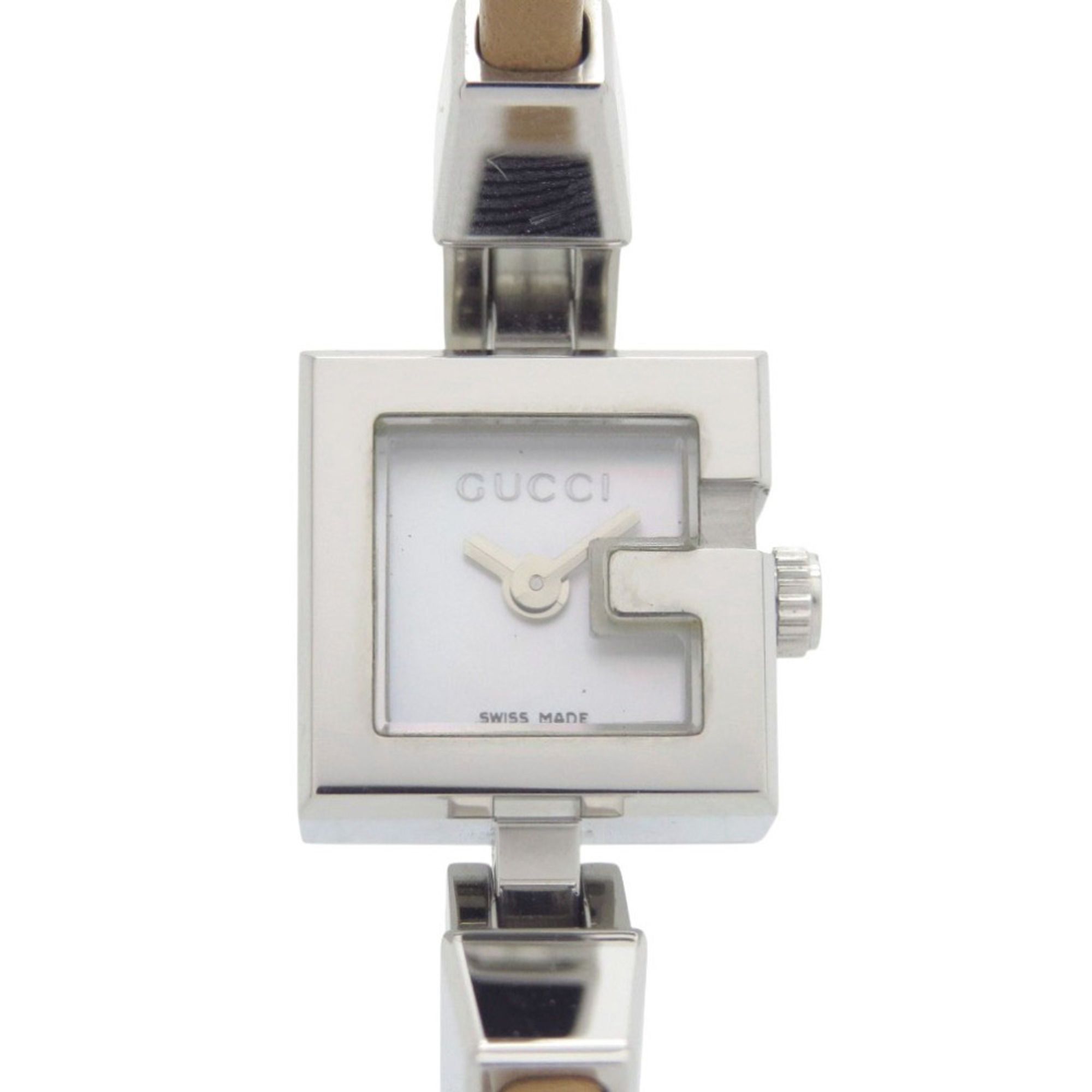 Like new Gucci 102 Stainless Steel Leather Watch with Shell Dial and Brown Quartz Movement, 1054 GUC