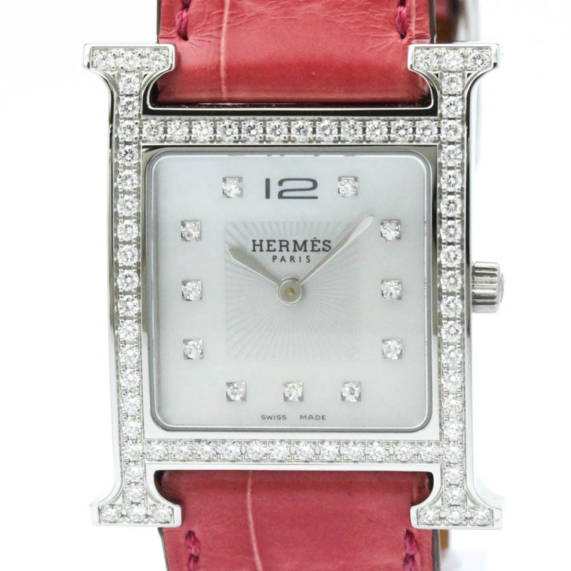 HERMES H Watch Diamond MOP Steel Quartz Mens Watch HH1.530