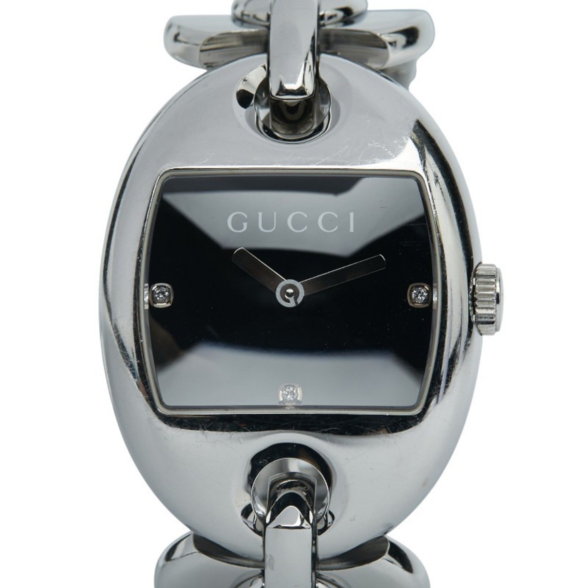 Gucci Marina Chain 3-Piece Diamond Watch, 121.3mm Quartz Movement, Black Dial, Stainless Steel, Wome