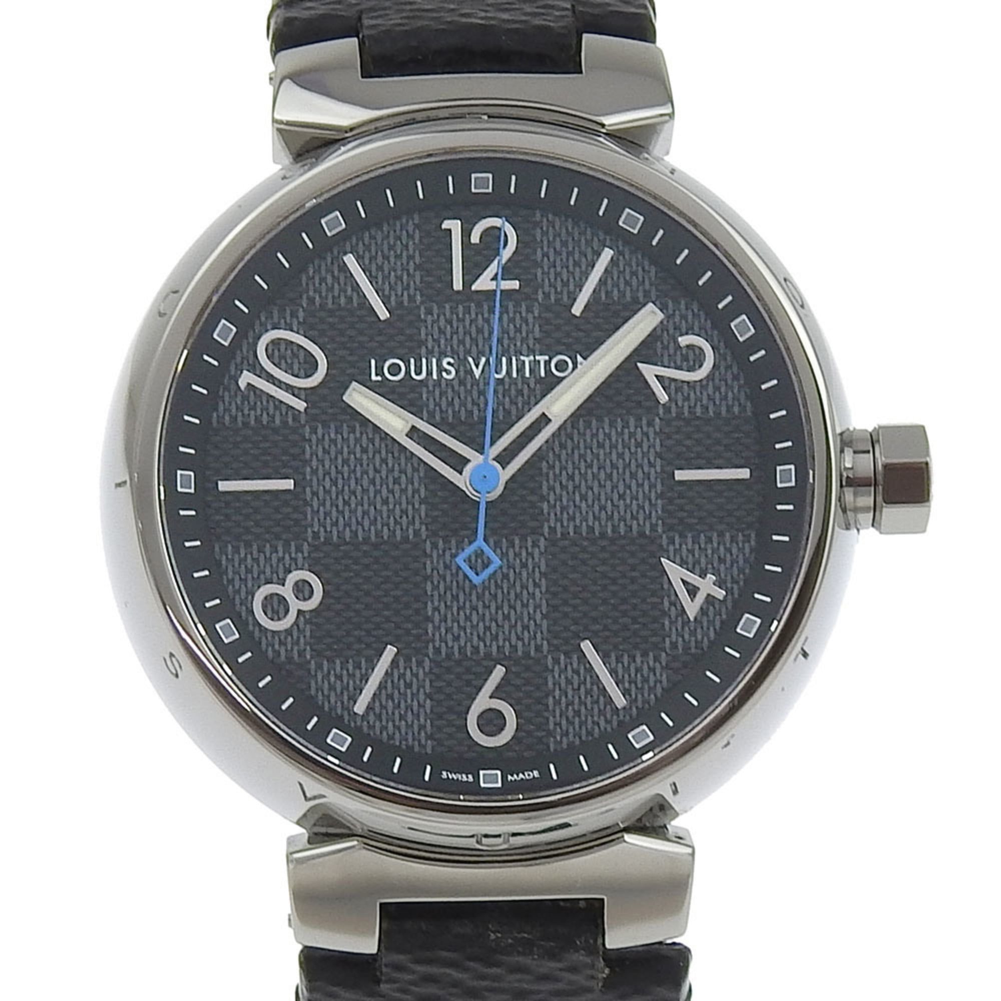 Louis Vuitton Tambour GM Watch QA073 Stainless Steel x Monogram Eclipse Canvas Quartz Analog Display