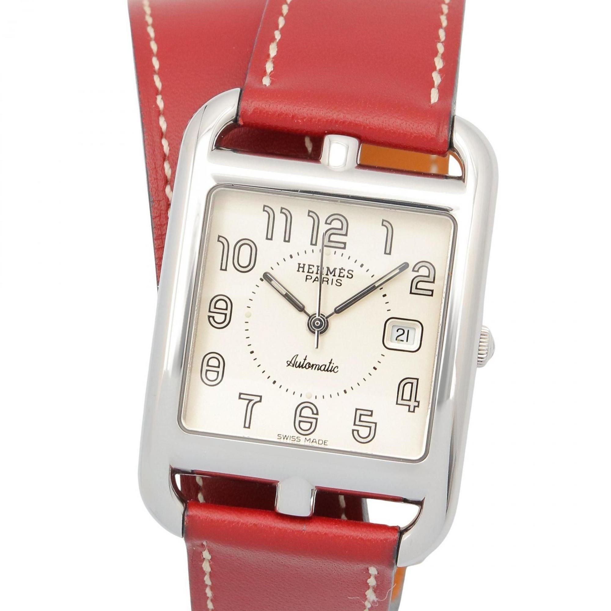 Hermès Cape Cod W Tour Wristwatch in Stainless Steel with Leather Strap, Silver, for Men and Women,