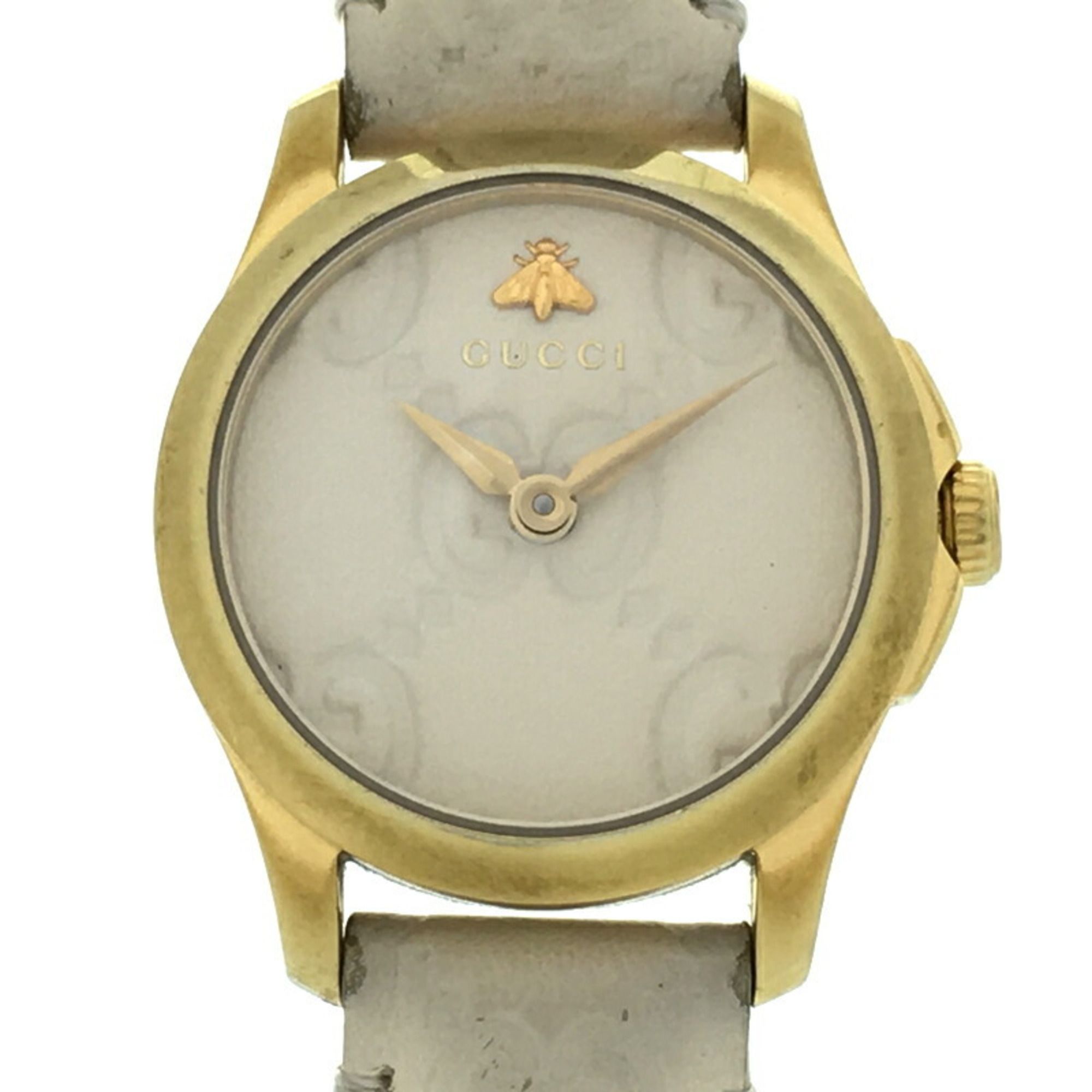 Gucci G Timeless Ladies Watch YA126580 126.5 Gold Plated White Shima Dial