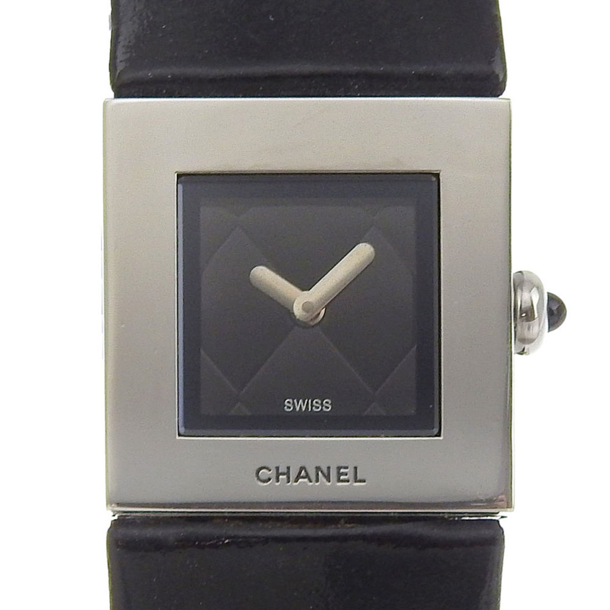 CHANEL Matelasse Watch H0116 Stainless Steel x Embossed Leather Quartz Analog Display Black Dial Wom