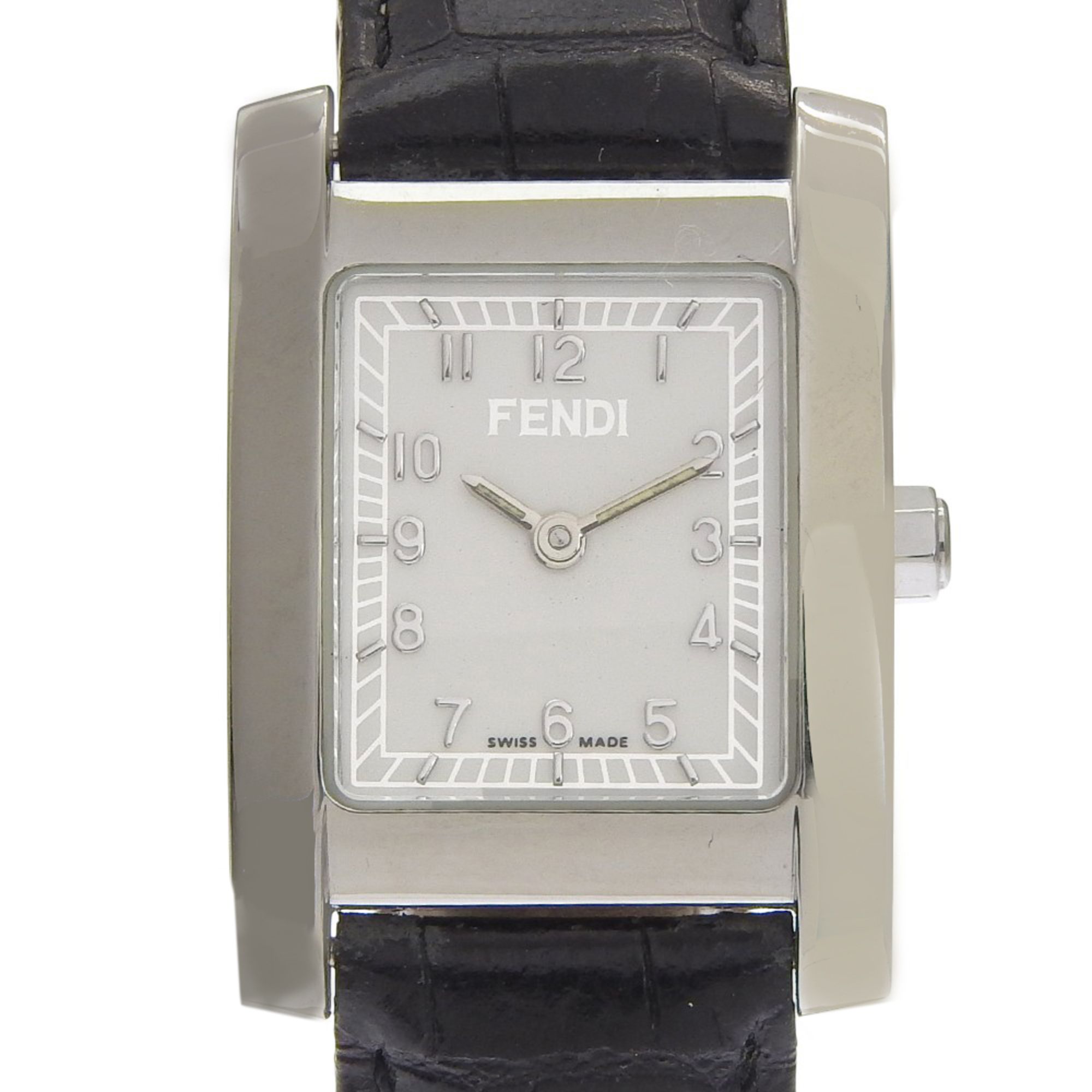 Fendi Olologi 7000L Stainless Steel x Leather Quartz Analog Watch with White Dial - Women's
