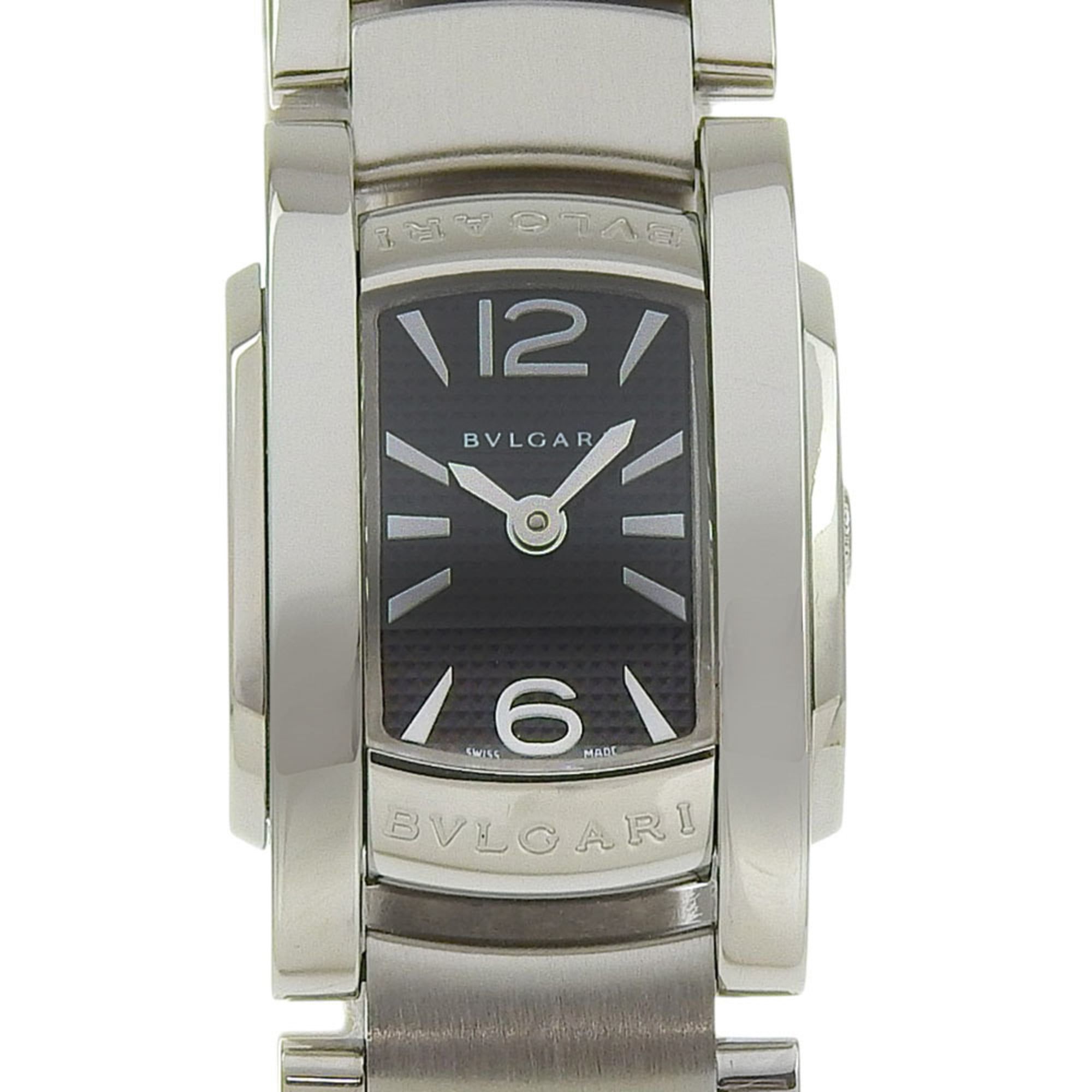 BVLGARI Assioma Watch AA26S Stainless Steel Quartz Analog Display Black Dial Women's