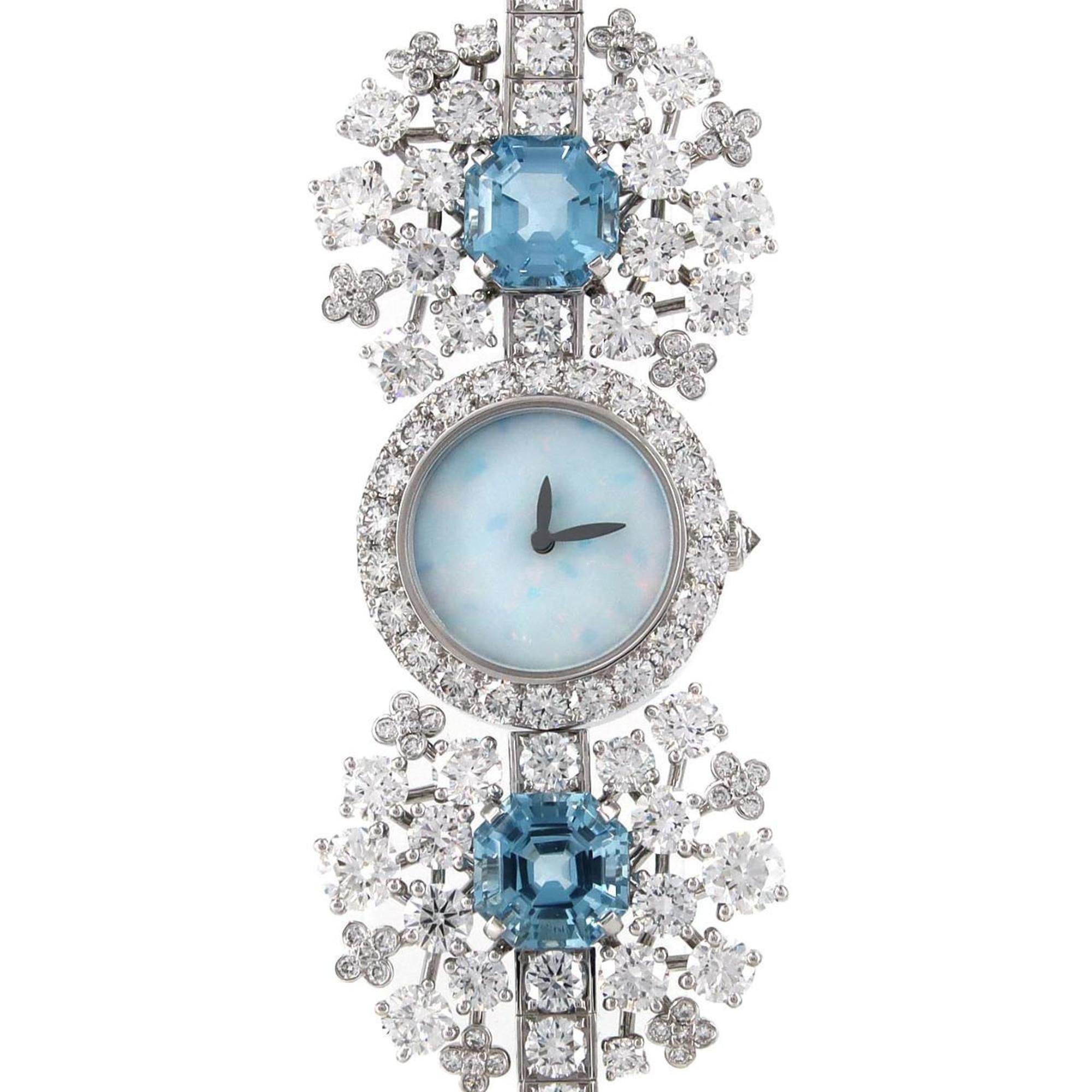 Tiffany High Jewelry Watch WG D Bracelet D&2 Aquamarine Quartz Wristwatch