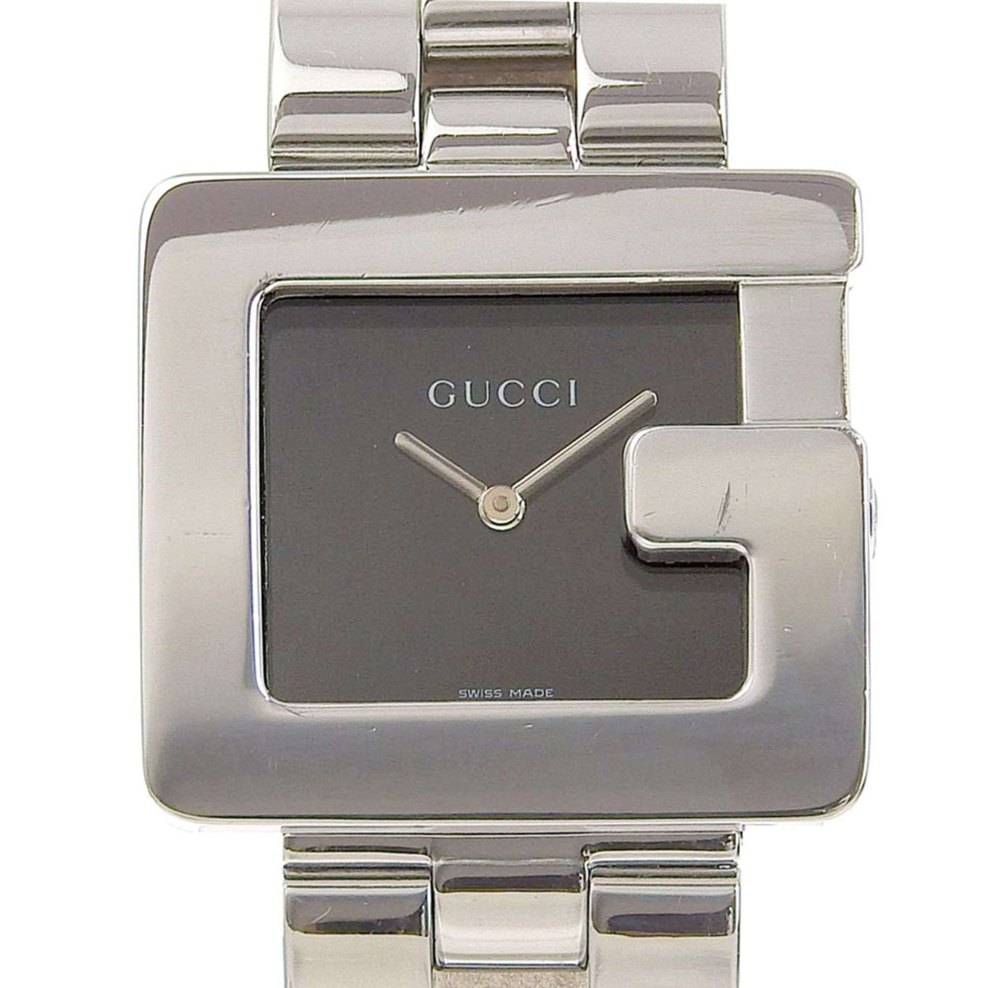 GUCCI Watch 4600L Stainless Steel Swiss Made Silver Quartz Analog Display Black Dial Ladies