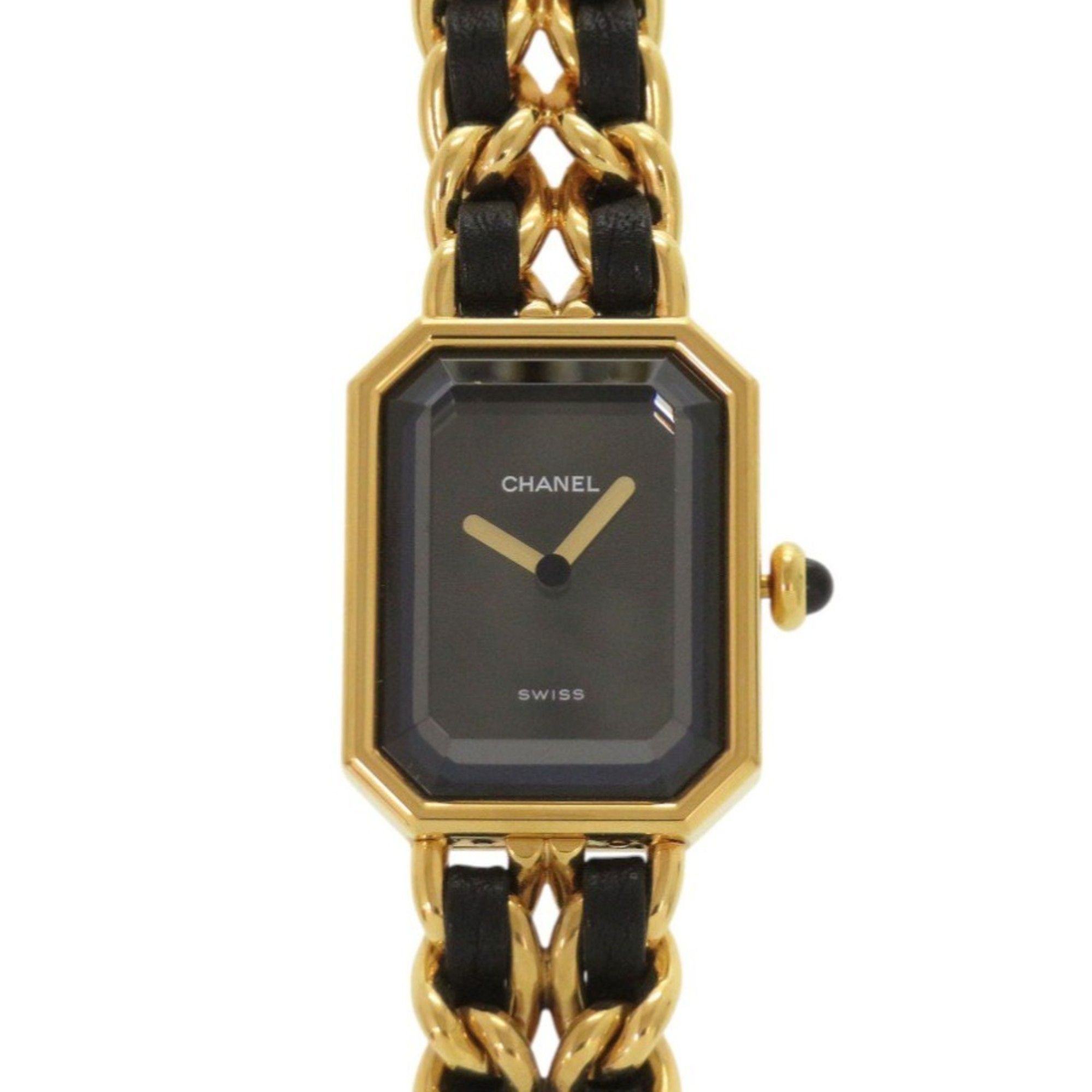 Excellent condition Chanel Premiere L size H0001 GP leather black and gold quartz watch with dial 00