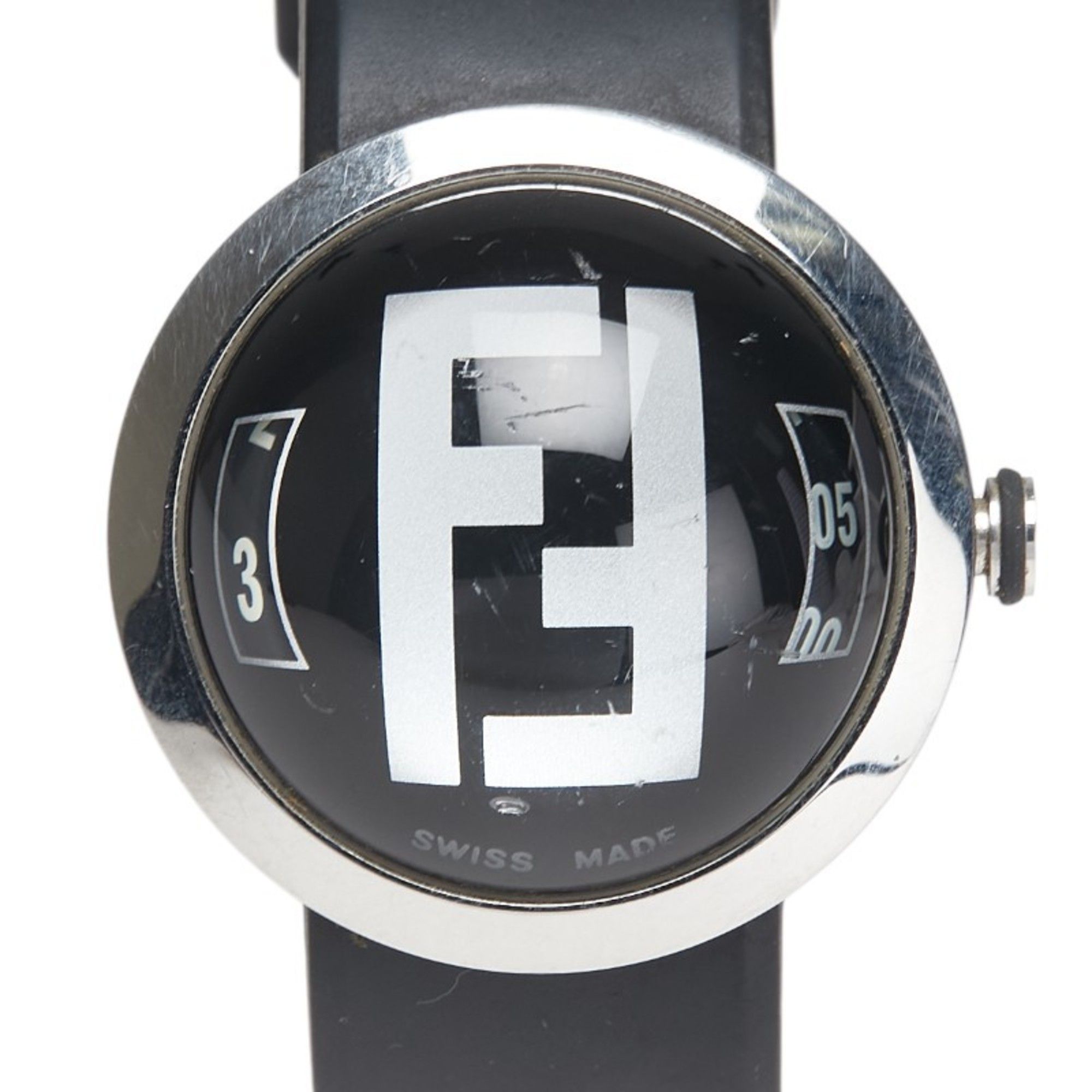 Fendi Bousra Watch 8010G Quartz Movement Black Dial Stainless Steel Rubber Women's FENDI