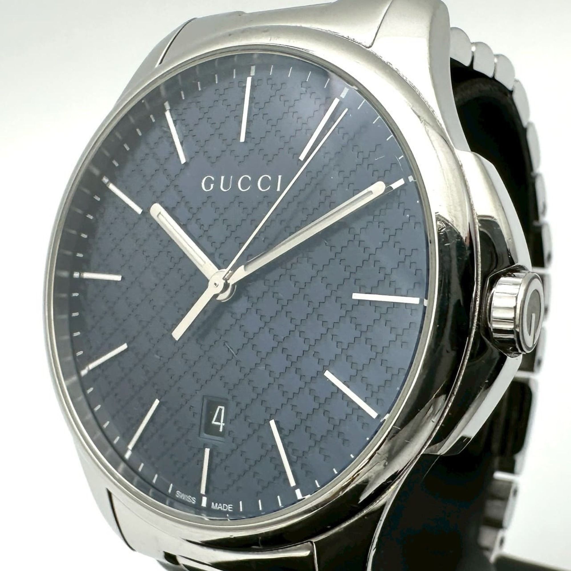 GUCCI G-Timeless Date Watch 126.3/YA126316 Stainless Steel Quartz Navy