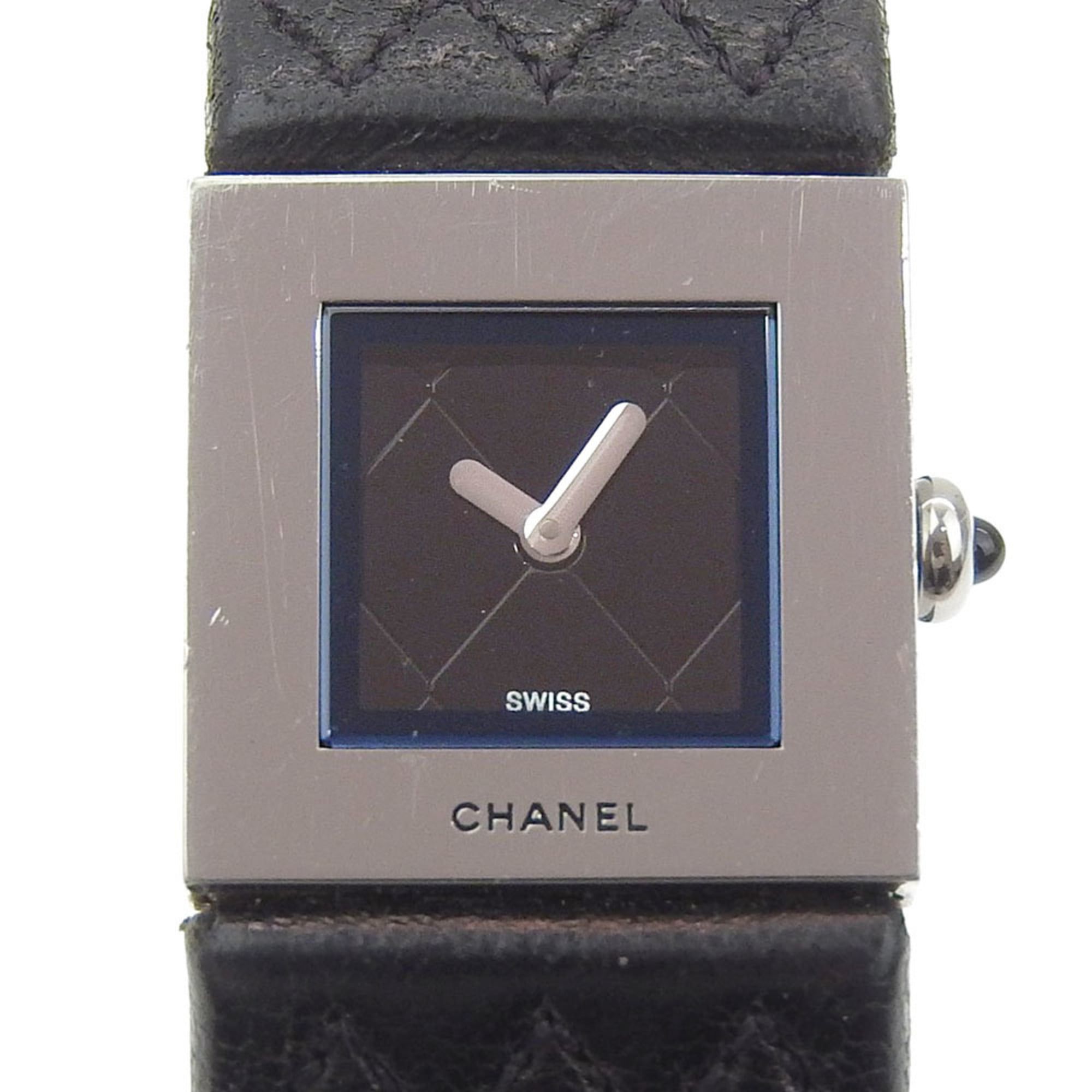 CHANEL Matelasse Watch H0116, Stainless Steel and Leather, Black Quartz Movement, Analog Display, Di