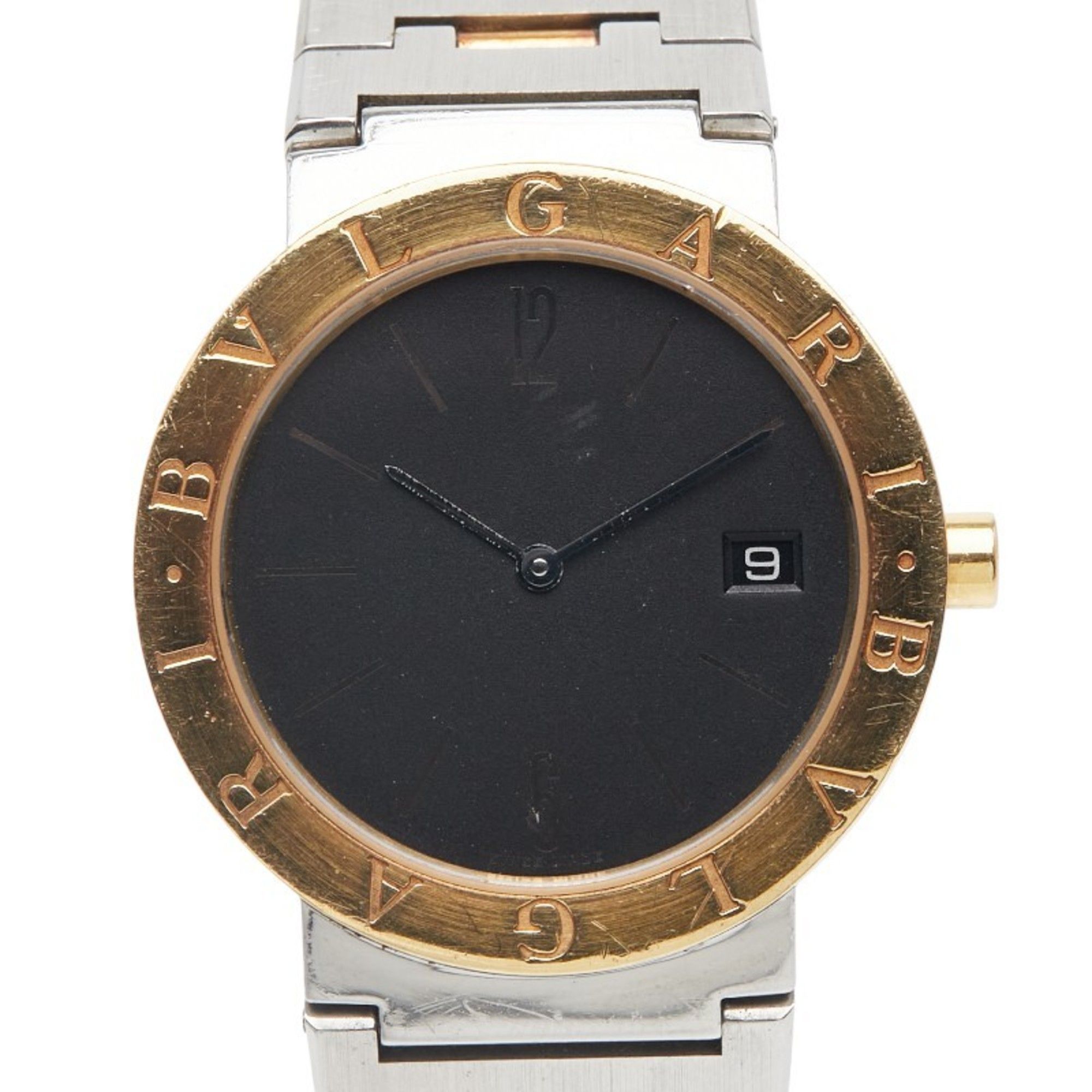 BVLGARI Men's Watch BB33SGD Quartz Black Dial Stainless Steel Yellow Gold Two-Tone