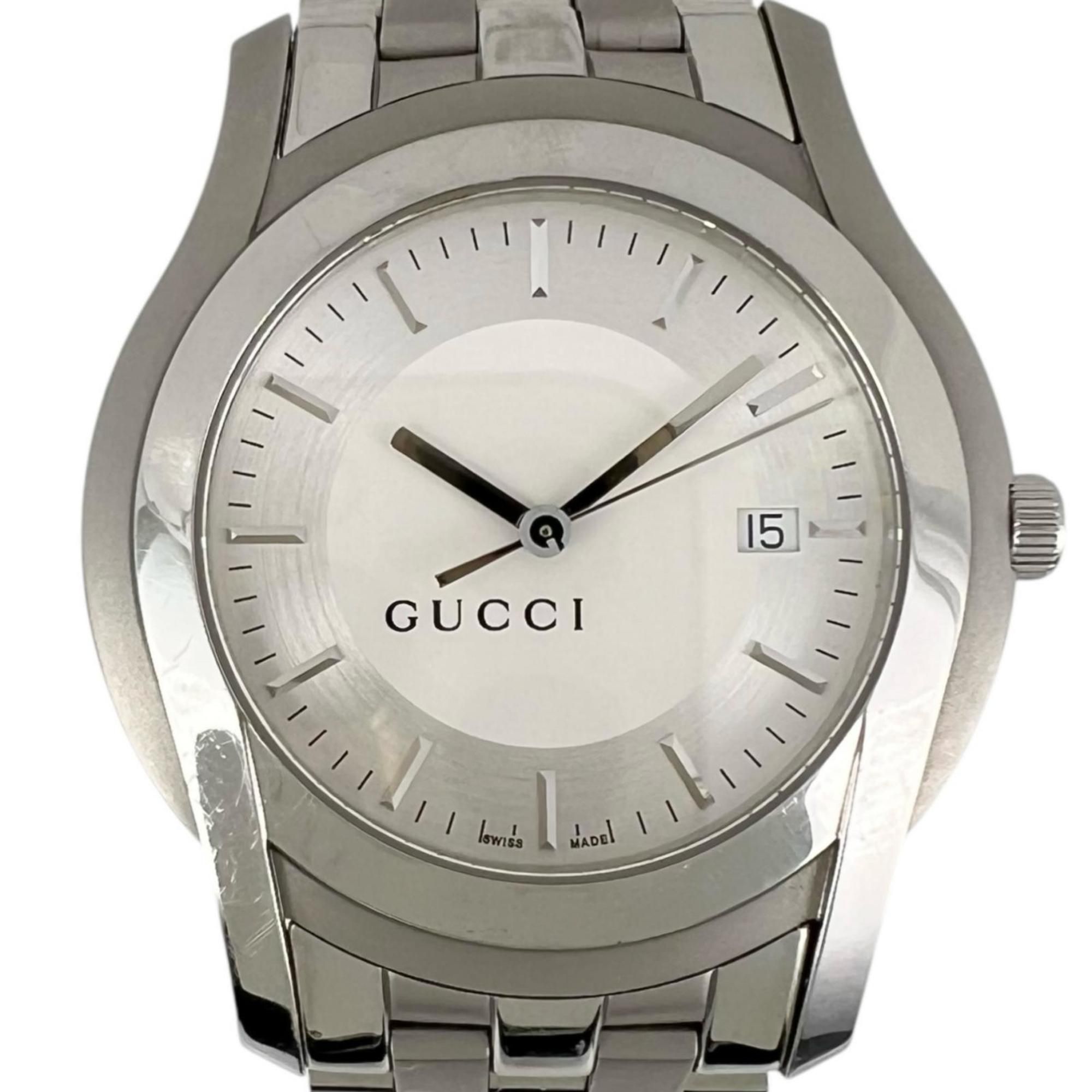 Gucci G-Class 5500XL Men's Stainless Steel Quartz Watch with Analog Display and White Dial