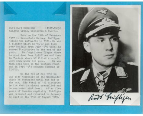 Lieutenant Colonel Kurt Buhligen signed 6x4 black and white photo. Kurt Buhligen (13 December 1917 - 11 August 1985) was a Lu