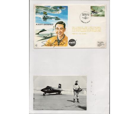 Lieutenant Albert Scott Crossfield signed commemorative Flown FDC pm Mildenhall Air Fete 84 Jersey 9 June 84 comes with 6x4 v