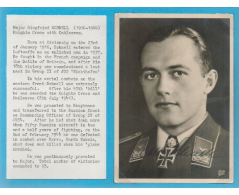 Major Siegfried Schnell (1916 1944) signed 6x4 WWII vintage sepia Hoffman war time postcard photo. Siegfried Schnell (23 Janu