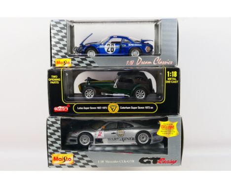 Maisto - Anson - Three boxed 1:18 scale diecast model cars. Lot consists Anson Models #30317 Caterham Super 7; Maisto 'Dreeam