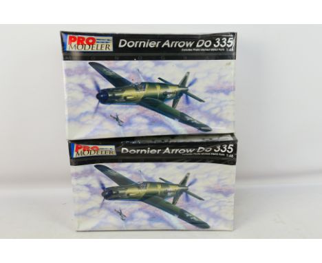 Pro Modeller - Two boxed vintage Pro Modeller #5925 1:48 scale Dornier Arrow Do335 plastic military aircraft model kits. Kits