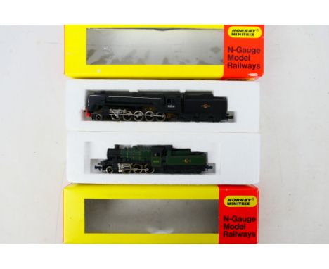 Minitrix - Two boxed N gauge steam locomotives and tenders from Minitrix. Lot comprises of Minitrix #N207 Class 9F 2-10-0 Op.