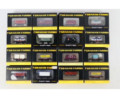 Graham Farish - A rake of 16 boxed N gauge freight wagons by Graham Farish. Lot includes Graham Farish #377-326 Conflat B7094