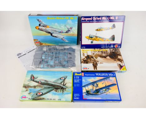 MPM - Pavla Models - Revell - Four boxed 1:72 scale plastic military aircraft model kits. Lot includes MPM #72534 Gloster Met