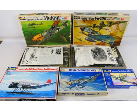 Hasegawa - Revell - Otaki - Five boxed plastic military model aircraft kits in various scales. Lot includes consists of Haseg