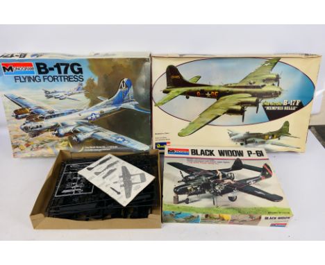 Revell - Monogram - Three vintage boxed plastic military model aircraft plastic kits. Lot consists of a 1978 Revell H197 B-17