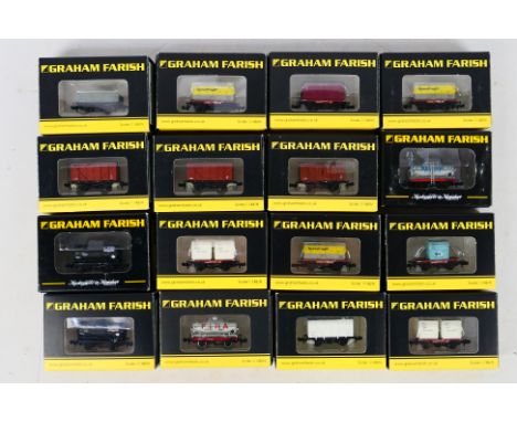 Graham Farish - A rake of 16 boxed N gauge freight wagons by Graham Farish. Lot includes Graham Farish #377-326 Conflat B7094