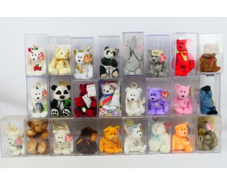 TY Beanies - Chubbly Bears - Beckys True Blue Beans - A collection of 25 predominately Ty Beanies contained with perspex disp