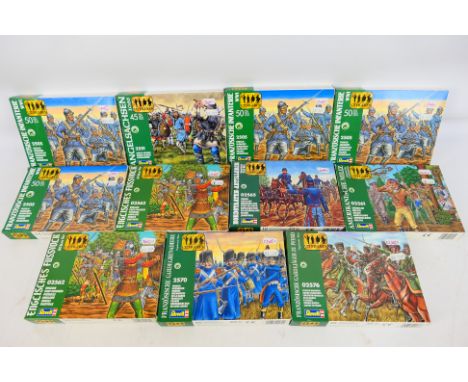 Revell - Eleven boxes of Revell 1:72 scale plastic model soldiers. Ten of the boxes are factory sealed so presumed Mint, and 