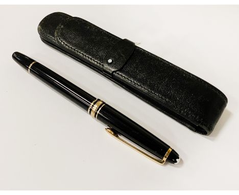 MONT BLANC MEISTERSTUCK 163 CLASSIQUE GOLD ROLLERBALL PEN &amp; MONT BLANC BLACK LEATHER PEN POUCH - GOOD CONDITION