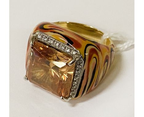 18CT GOLD &amp; ENAMEL DIAMOND RING - APPROX 20 GRAMS - SIZE N