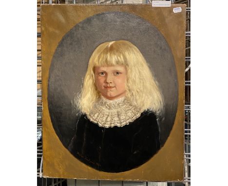 WALTER TOMLINSON (1833-1909) OIL ON CANVAS - PORTRAIT OF A GIRL - SIGNED 43CM X 54CM