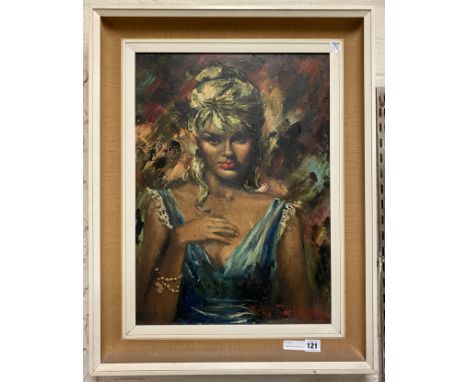 1960'S KITSCH ART OIL ON CANVAS - PORTRAIT OF YOUNG WOMAN BY BETTY RAPHAEL